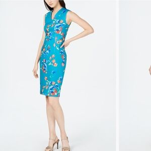Pre-owned Calvin Klein Turquoise Floral Midi Dress